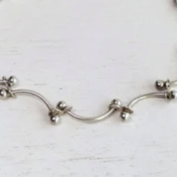 NWT Elegant Sterling Silver Beaded Scallop / Ball & Curve Bar Link Bracelet - Picture 7 of 7